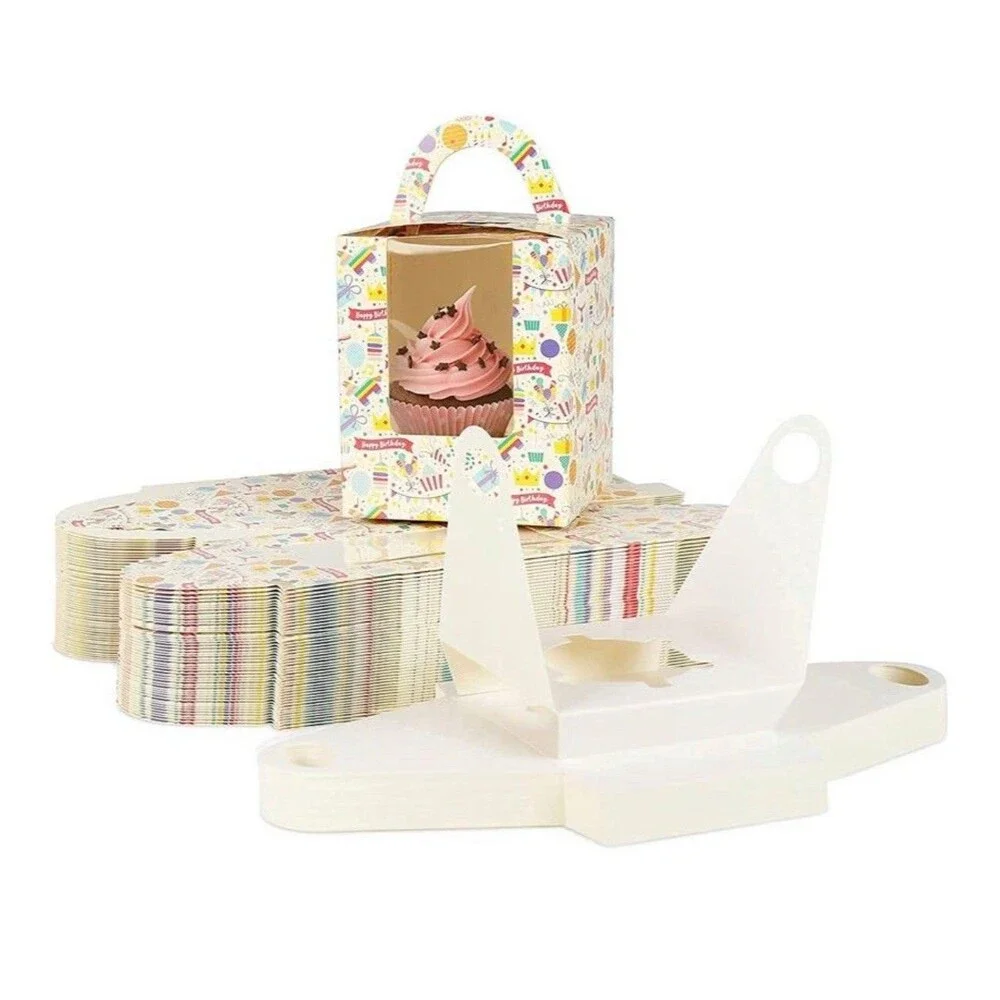 50 Single Happy Birthday Cupcake Boxes, EZSOZO Individual Cupcake Containers